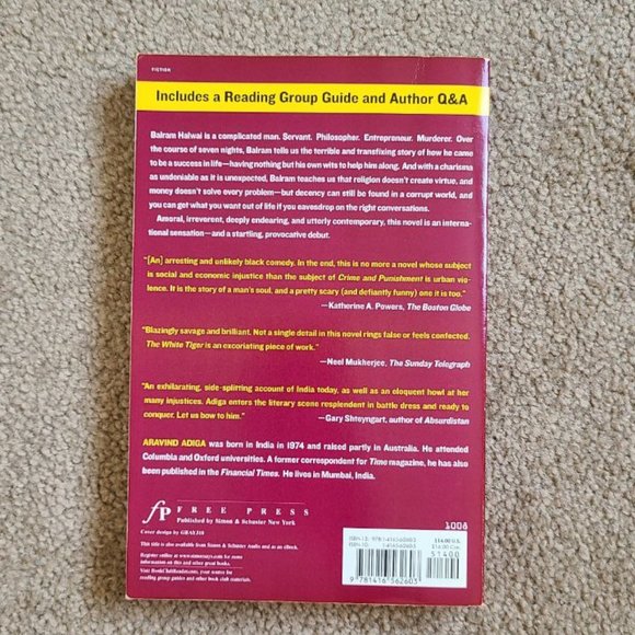 4/$20 The White Tiger: A Novel by‎ Aravind Adiga - Paperback - Picture 5 of 5